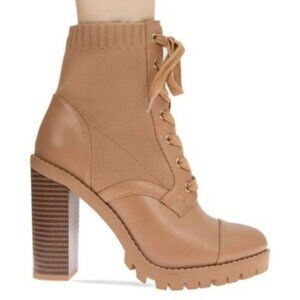 BCBGeneration PILAS Women's Block Heel Lug Sole Lace-Up Booties Tan Size 7